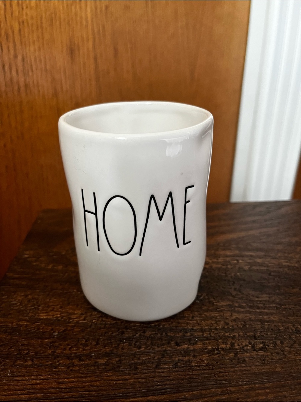 Rae Dunn White Ceramic Tumbler with 'HOME' Black Lettering